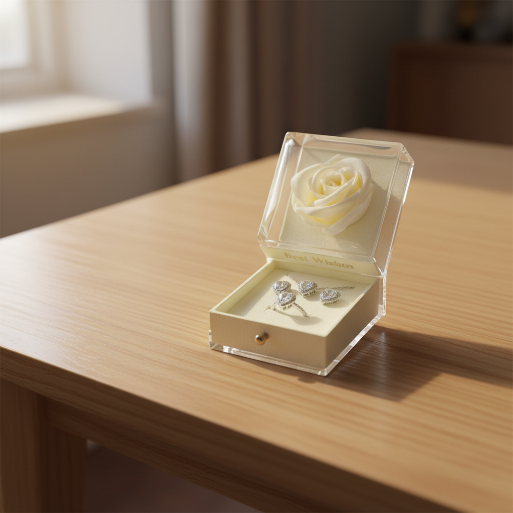 Coffret Bijoux Cœur en Argent & Rose Éternelle