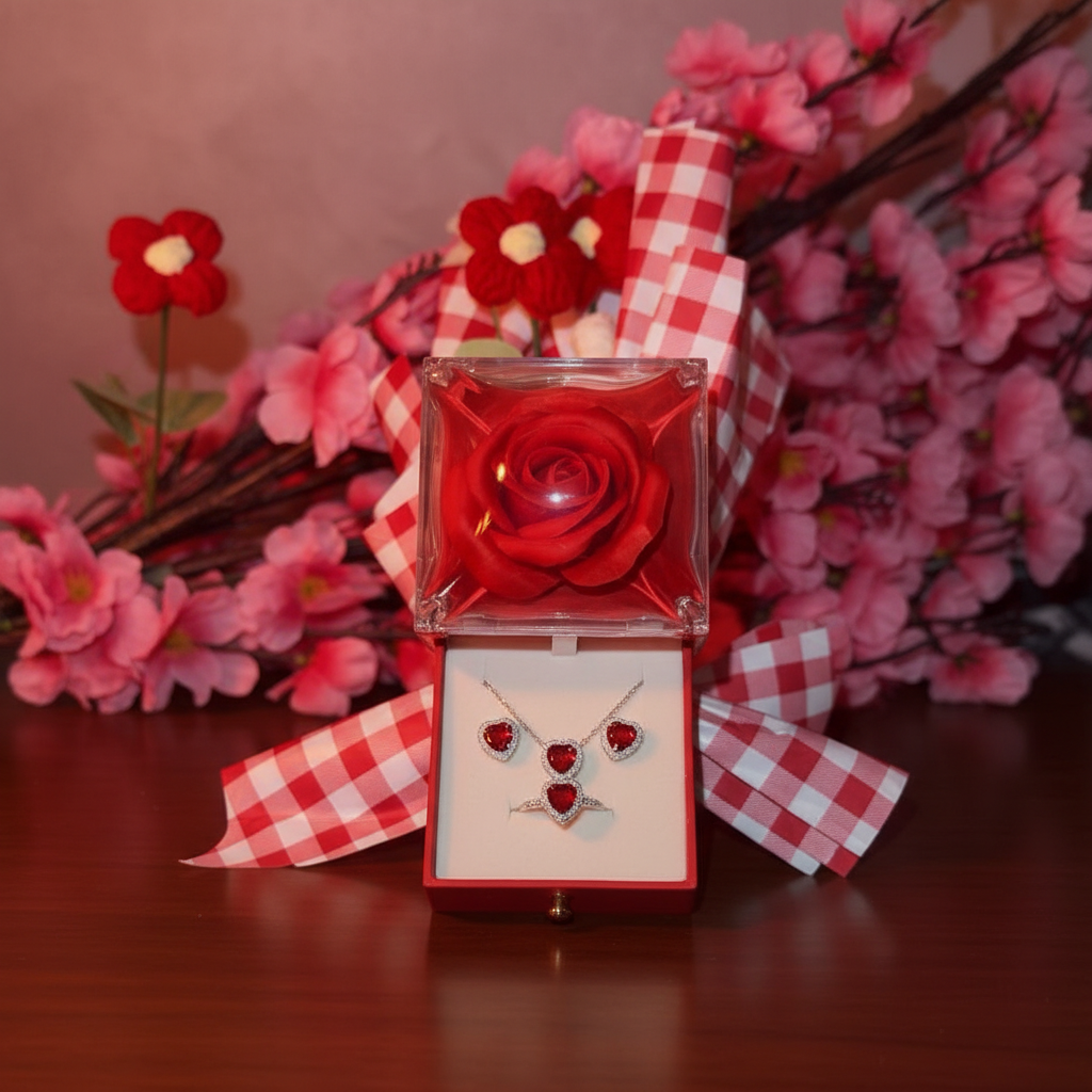 Coffret Bijoux Cœur en Argent & Rose Éternelle