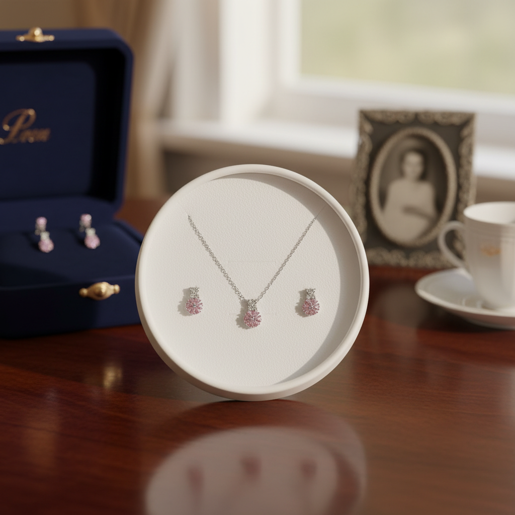 Parure Bijoux en Argent avec Pierres Roses