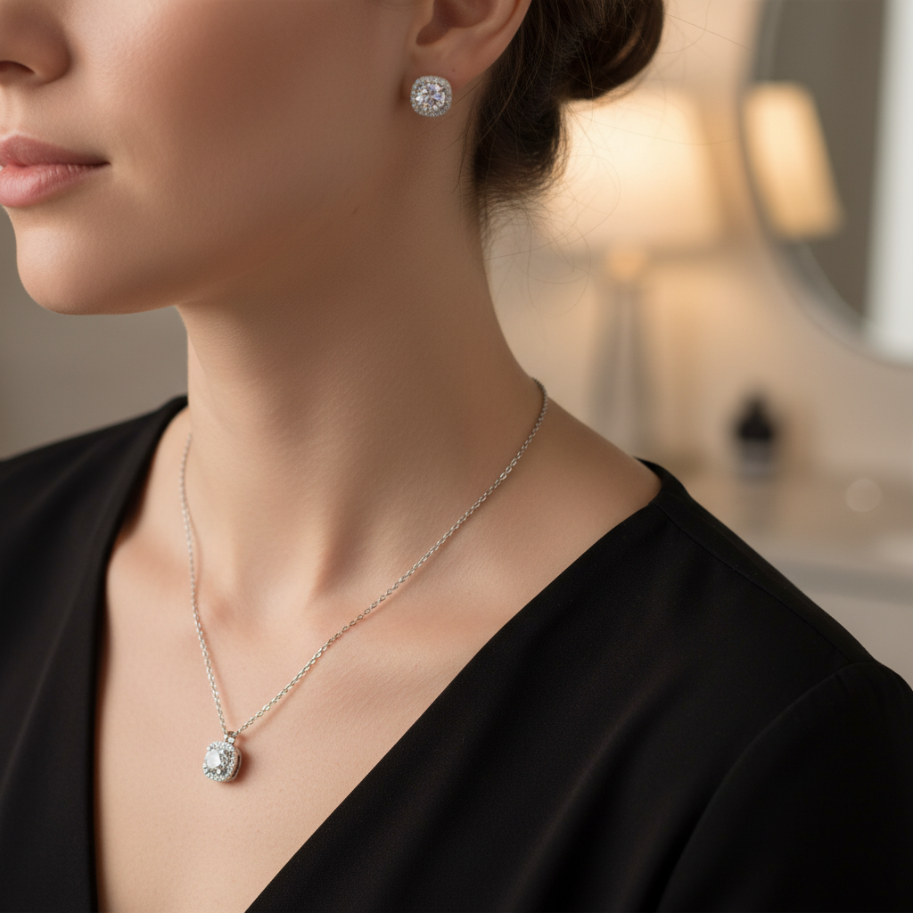 Parure Bijoux en Argent avec Pierres Roses
